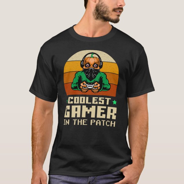 Cooler Spieler im Patch Halloween-Geschenk T-Shirt (Vorderseite)