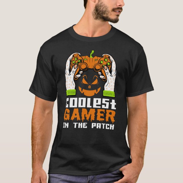 Cooler Spieler im Patch Halloween-Geschenk T-Shirt (Vorderseite)