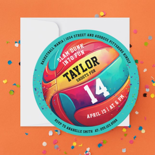 Cooler Sportslam Dunk Aqua Blue Basketball Einladung (Von Creator hochgeladen)