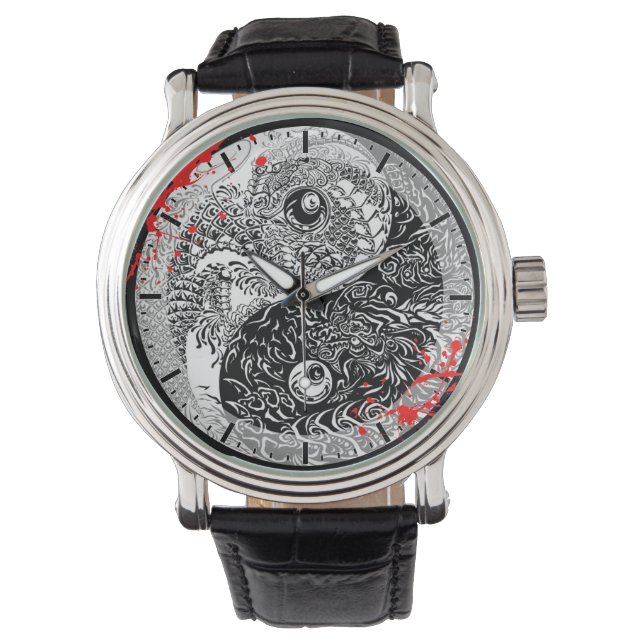 Cooler Spritzer Yin Yang Dragons Tattoo Art Armbanduhr (Vorderseite)