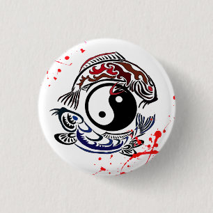 Cooler Spritzer Yin Yang Koi Fisches Tätowierunge Button