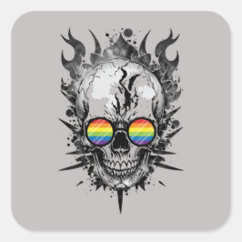 Cooler Stachelschädel Flamme Regenbogenkleber Quadratischer Aufkleber