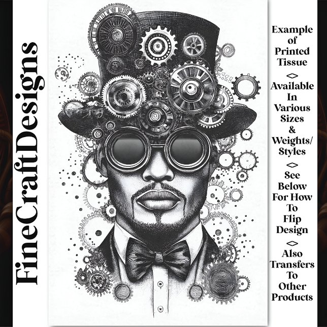 Cooler Steampunk Man Black & White AC8 Decoupage Seidenpapier (Von Creator hochgeladen)