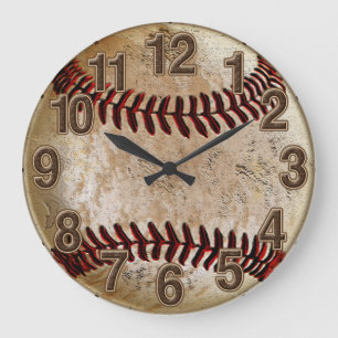 Cooler Stein-Look Vintage-Baseball-Uhr für ihn Große Wanduhr
