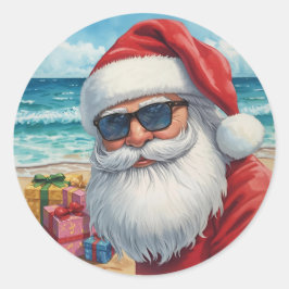 Cooler Strand-Santa-Aufkleber – Tropische Urlaubss Runder Aufkleber
