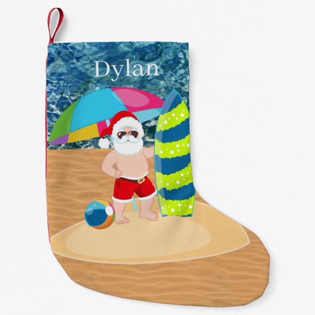 cooler Strand Santa Name Grosses Weihnachtsfest St Kleiner Weihnachtsstrumpf (Vorderseite)