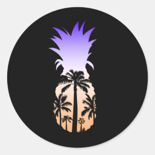 Cooler Strand von Ananas, Sonnenuntergang Palm Tre Runder Aufkleber