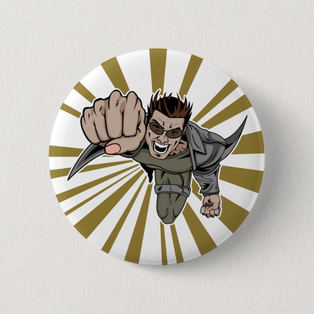 Cooler Super-Helden-Comic-Charakter Button (Vorderseite)