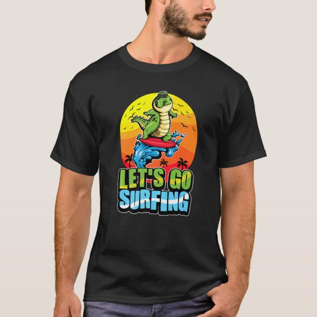Cooler Surfer Crocodile Surfen Sommer Ozean & Wave T-Shirt (Vorderseite)