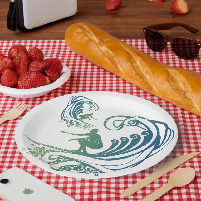 Cooler Surfer mit Aquamarinen Wellen des blauen Oz Pappteller (Picknick)