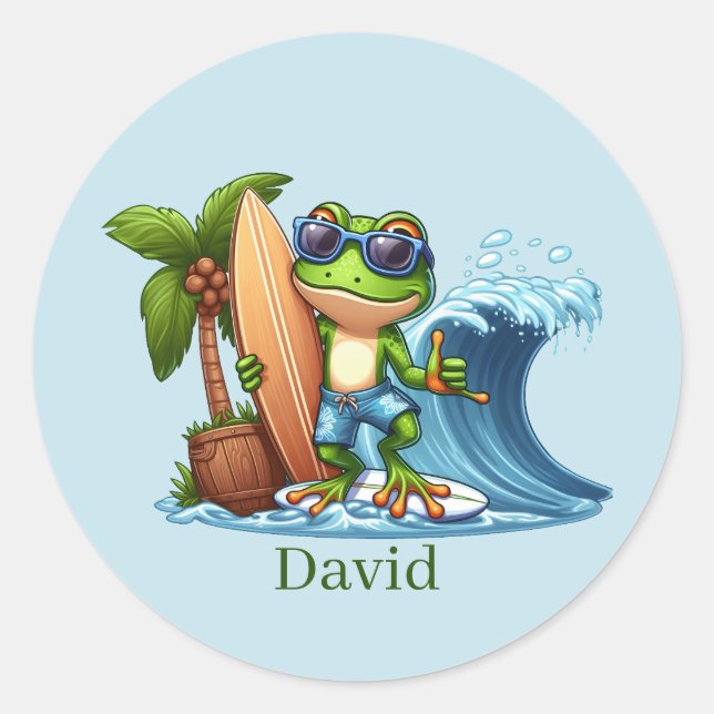 Cooler Surffrosch Runder Aufkleber (Vorderseite)