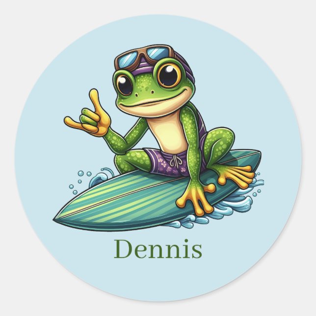 Cooler Surffrosch Runder Aufkleber (Vorderseite)
