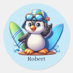 Cooler Surfpinguin-Name Runder Aufkleber