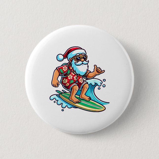 Cooler surftender Weihnachtsmann Christmas im Juli Button (Vorderseite)