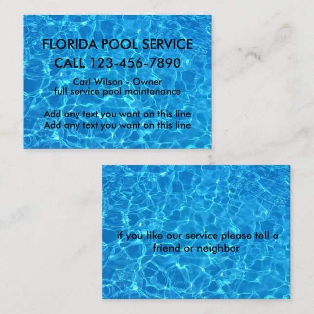 Cooler Swimmingpool-Service Visitenkarte (Vorne/Hinten)