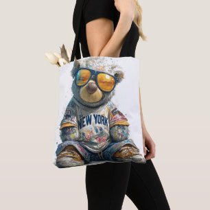 Cooler Teddy Bär in Sonnenbrille und ein New Yorke Tasche