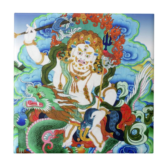 Cooler tibetischer Thangka Weißer Jambhala Fliese (Vorderseite)
