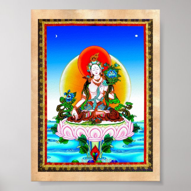 Cooler tibetischer Thangka Weißer Tara Tattoo Poster (Vorne)