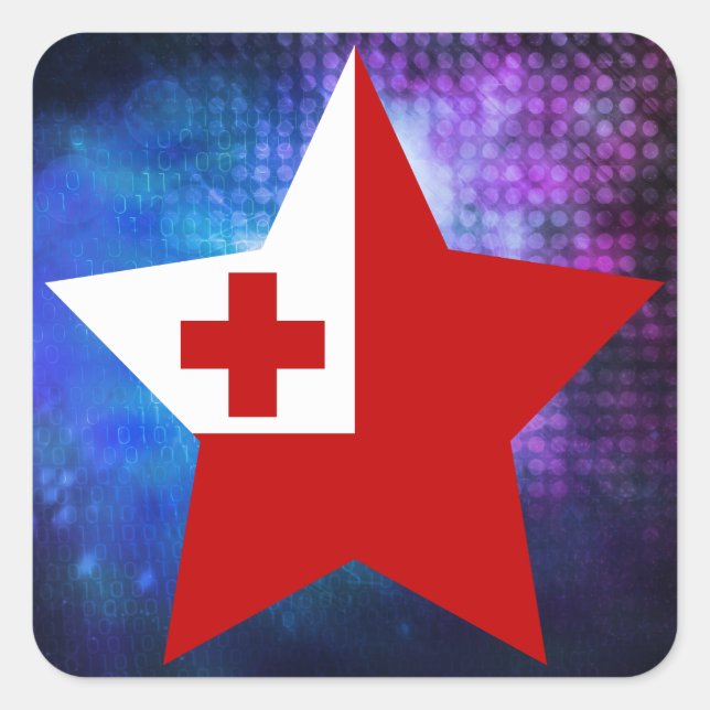 Cooler Tonga Flag Star Quadratischer Aufkleber (Vorderseite)