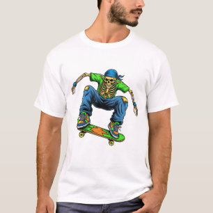Cooler Totenkopf-Skateboarder-Street-Art-Gangster- T-Shirt