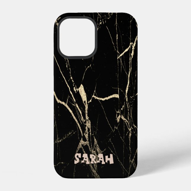 Cooler trendiger schwarzer Marmor iPhone 12 Hülle (Rückseite)