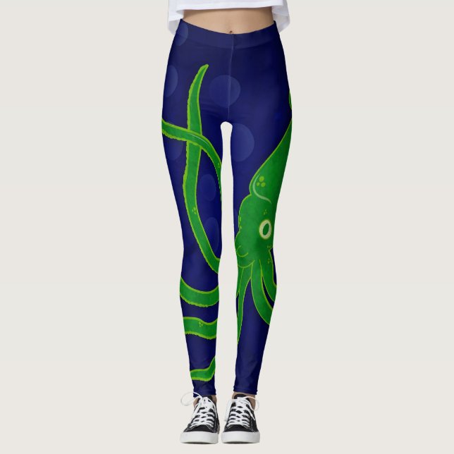 Cooler trendy grüner Tintenfisch im blauen Ozean Leggings (Vorderseite)