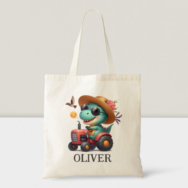 Cooler Trex Dinosaurier Bauer mit rotem Traktor Tragetasche (Von Creator hochgeladen)