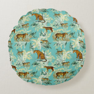Cooler Tropischer Safari Wildkatzen Aquamarin Blue Rundes Kissen