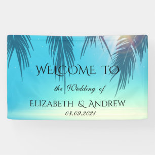 Cooler tropischer Strand, Palm Blue Wedding Banner