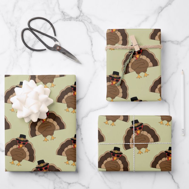 Cooler türkischer Erntedank mit braunem, grünem Mu Geschenkpapier Set (Vorderseite)