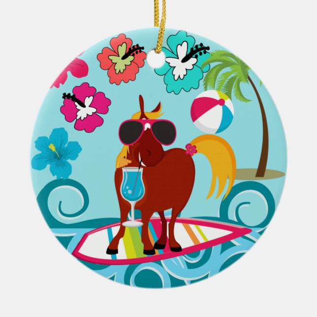 Cooler Typ für Pferde Sommerspass Beach Party Keramik Ornament (Vorne)