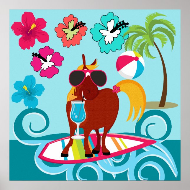 Cooler Typ für Pferde Sommerspass Beach Party Poster (Vorne)