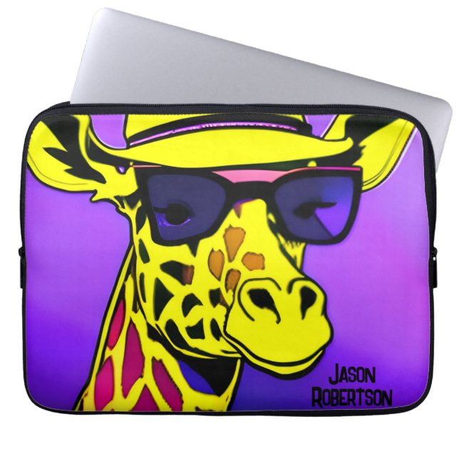 Cooler Typ Giraffe in Sonnenbrille. bearbeitbar Laptopschutzhülle (Vorderseite)