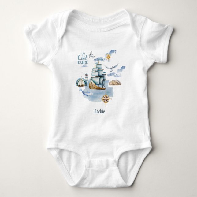 Cooler Typ im Ozean individuell anpassbar Baby Strampler (Vorderseite)