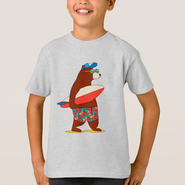 Cooler Typ! Surfer Bär; Niedliche Kinder T-Shirt (Vorderseite)