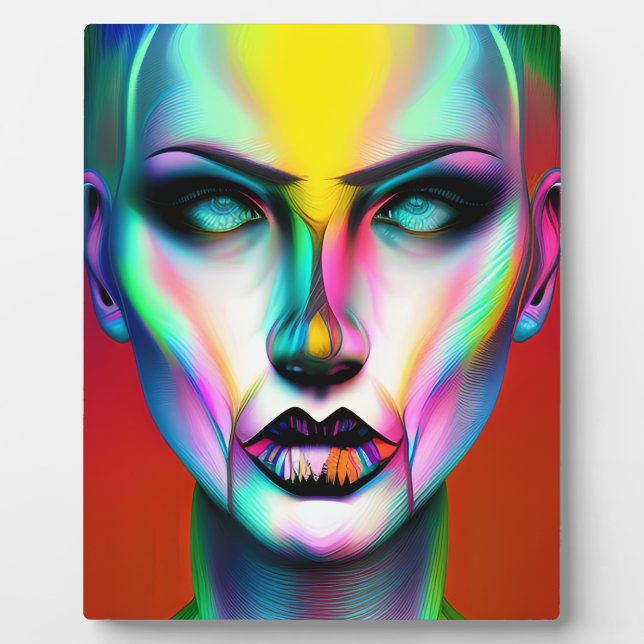 Cooler und cremefarbener Androgynroboter Fotoplatte (Vorderseite)