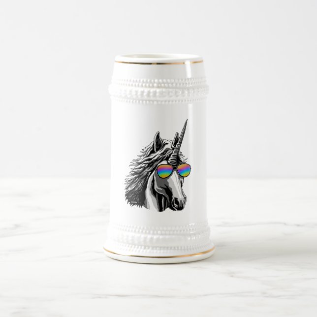 Cooler Unicorn mit Regenbogensonnenbrillen Bierglas (Mittel)