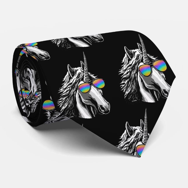 Cooler Unicorn mit Regenbogensonnenbrillen Krawatte (Gerollt)