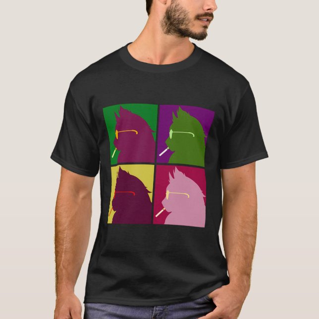 Cooler urbaner Pop Art Retro Stil Glätte Rauchkatz T-Shirt (Vorderseite)
