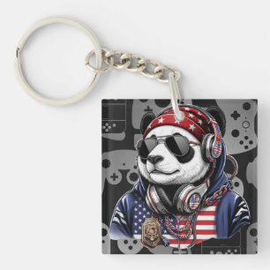 Cooler USA-Panda – Patriotischer roter, weißer und Schlüsselanhänger