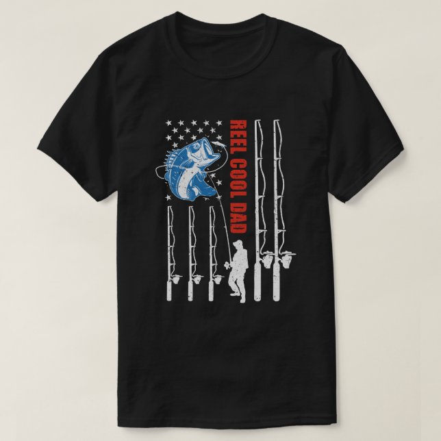 Cooler Vater American Flag Fish Fish Fishing Fishi T-Shirt (Design vorne)