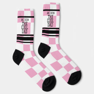 Cooler Vater Personalisiert Checkrosa Socken