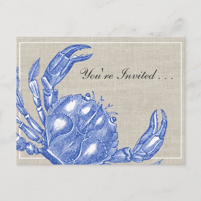 Cooler Vintager Blue Crab Boil Einladungspostkarte (Vorderseite)