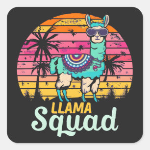 Cooler Vintager Retro Llama Squad Quadratischer Aufkleber