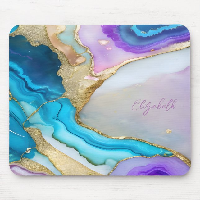 Cooler Violet-Blue-Gold-Marmor Mousepad (Vorne)