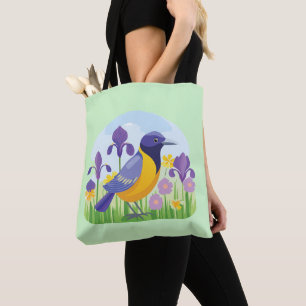 Cooler Vogel im Bereich der Iris-Blume Tasche