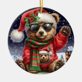 Cooler Weihnachtsbär Keramik Ornament