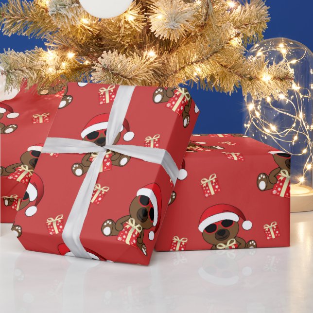 Cooler Weihnachtsbär mit Sonnenbrille Weihnachtsge Geschenkpapier (Feiertage)
