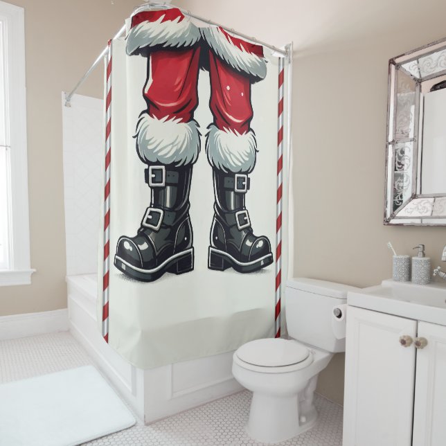 Cooler Weihnachtsfest in Schwarzen Booten Weihnach Duschvorhang (Beispiel)
