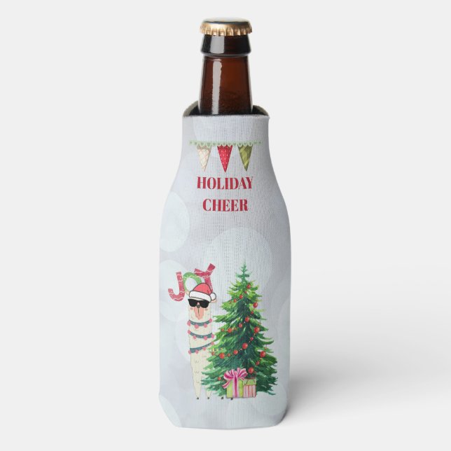 Cooler Weihnachtslama | Joy Typografy Flaschenkühler (Flaschenvorderseite)